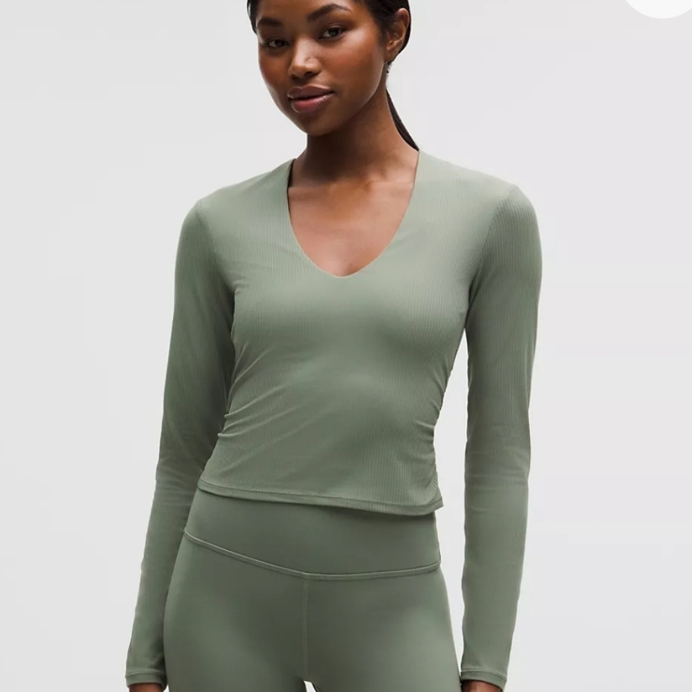 Lululemon All It Takes V-neck Long Sleeve Rib Nulu B-D Cup In PALM DECO